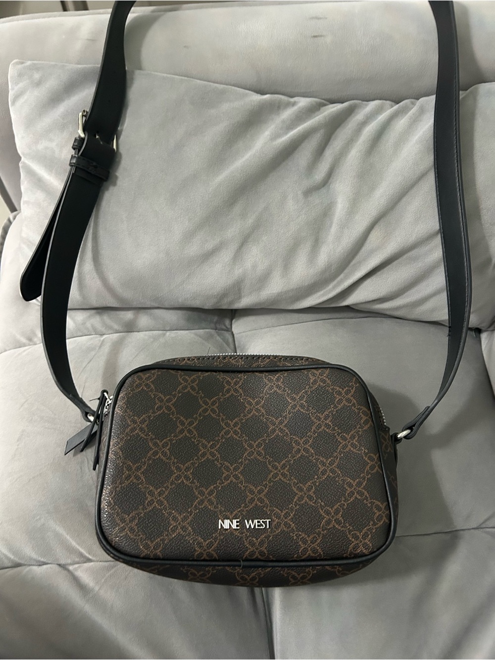 Nine West Brown Monogram Crossbody with Black Strap